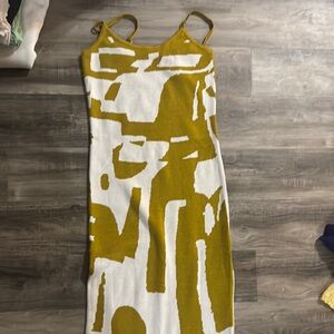 Abstract Yellow and White Dress